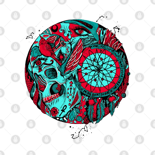 Turqred Skull and Dreamcatcher Circle by kenallouis