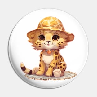 Cheetah in Straw Hat Pin