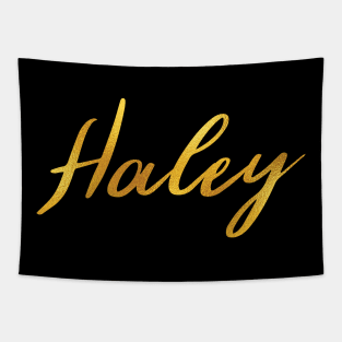 Haley Name Hand Lettering in Faux Gold Letters Tapestry