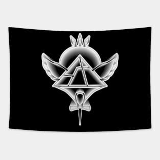 3D Egyptian Symbol Featuring Ankh, Pyramid, & Ra's Sun (transparent center) Tapestry