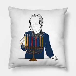 Lighting the Hanukkah Menorah Pillow