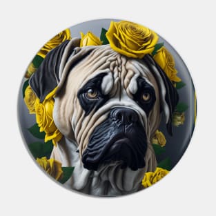 Boston Terrier yellow roses Pin