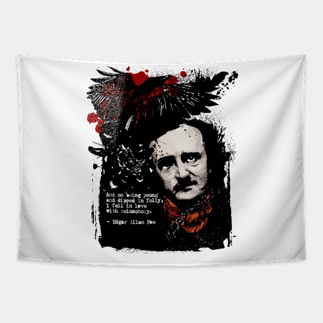 Alan Poe Quote Raven Artwork Tapestry by Lunomerchedes