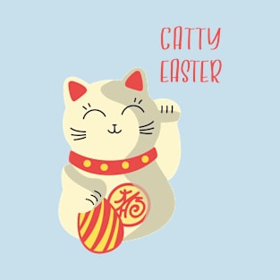 Catty Easter T-Shirt - Funny Chinese Cat with Easter Egg T-Shirt