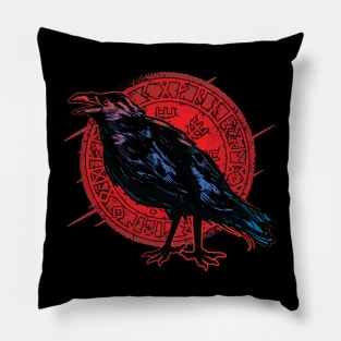 Stoic Raven with Shield - Norse Mythology Design Pillow