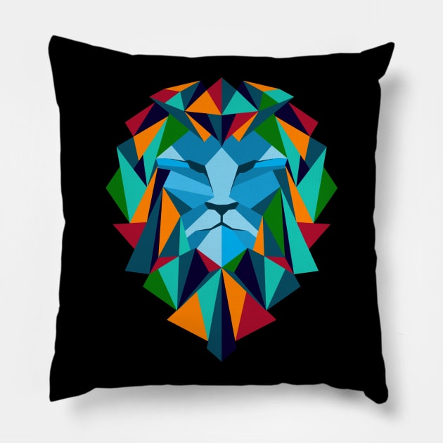 Lion Polygon Colorful Face Pillow by TeesHood