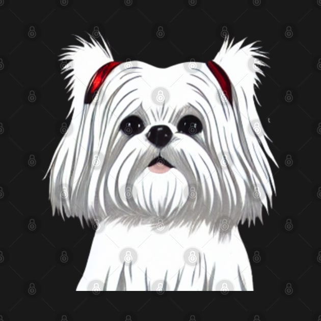 Cute Little Crusty White Dog Maltese Shih Tzu Mom with Fluffy Curly Haired by Mochabonk