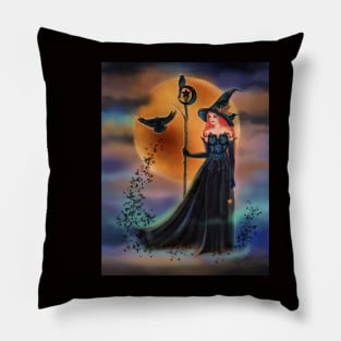 The witching hour Halloween witch by Renee Lavoie Pillow