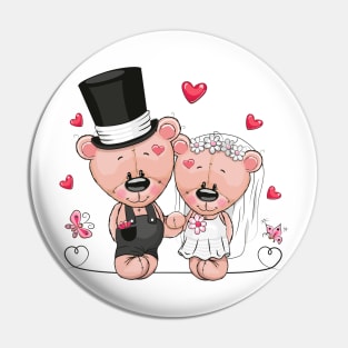 Сute couple of newlyweds bears in wedding clothes. Pin