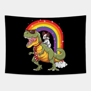 Dog Riding Dinosaur T-Rex Dino Rat Terrier Tie Sunglasses Tapestry