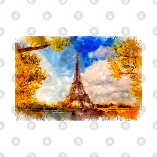 Autumn in Paris / I Love France / Watercolor Great Souvenir by Naumovski