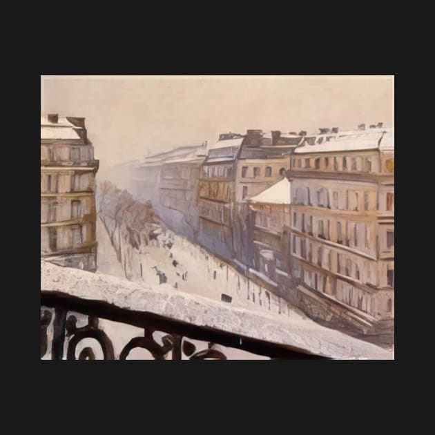 boulevard haussmann in the snow - Gustave Caillebotte by Kollagio