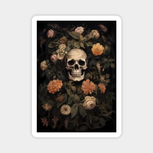 floral botanical skull Magnet