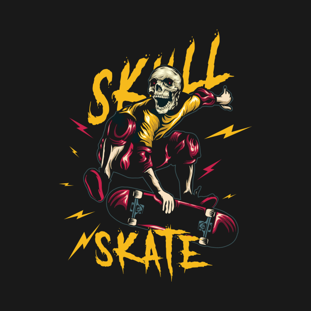 skull skate illustration with solid color by chenowethdiliff