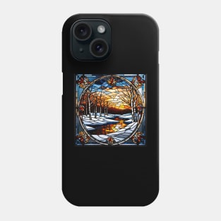 Stained Glass Window Snowy Winter Scene Phone Case