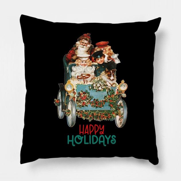 VINTAGE CHRISTMAS SANTA CAR HAPPY HOLIDAYS Pillow by EmoteYourself