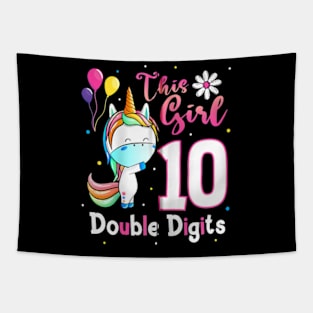 This Girl Is Now 10 Double Digits 10th birthday Unicorn Tapestry