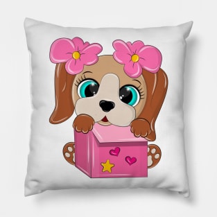 Cute dog with flowers on his head Pillow