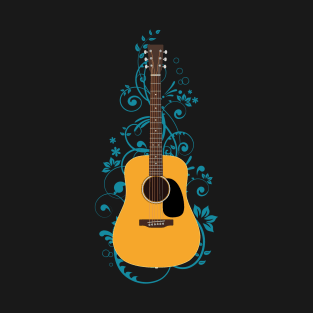 Natural Dreadnought Acoustic Guitar Flowering Vines T-Shirt