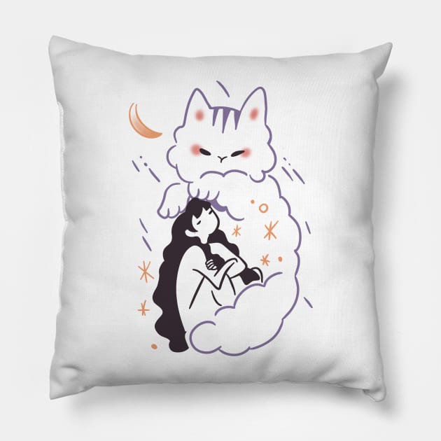 woman sitting on cat cloud Pillow by saraholiveira06