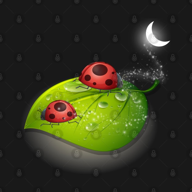 Cute Lady Bugs on a Green Leaf by BellaPixel