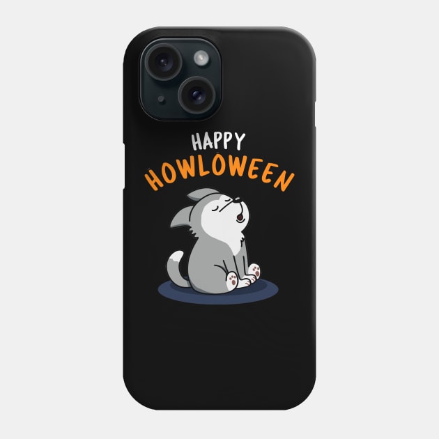 Happy Howloween Cute Halloween Wolf Pun Phone Case by punnybone