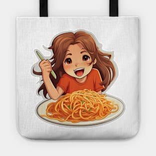 Cute Girl Eating Spaghetti Tote