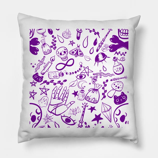 Witchy Doodles Pillow by DinoCatDraws