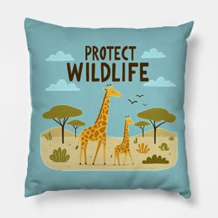 Giraffe with her baby Protect Wildlife Pillow