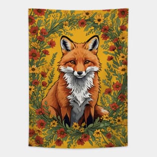 Mississippi Red Fox Surrounded By Tickseed Flowers Tapestry