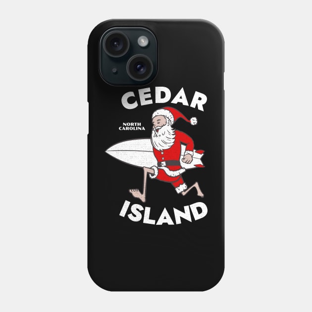 Cedar Island, NC Christmas Vacationing Skiing Santa Phone Case by Contentarama