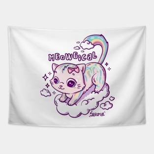 Magical rainbow cat pun meowgical Tapestry