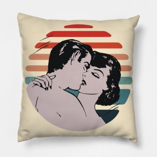 Retro Love Sunset Kiss Pillow