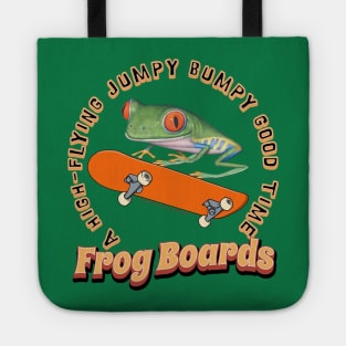 Cute and Funny red eyed tree frog having a High Flying jumpy bumpy good time on a skateboard tee Tote