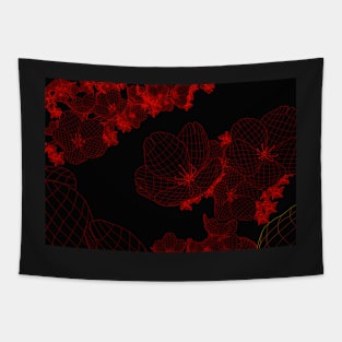 Wireframe 3D graphic of Cherry Blossom Illustration Tapestry