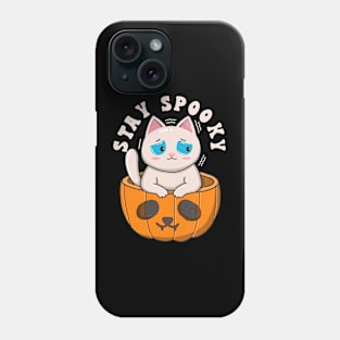 Cute White Cat Stay Spooky Phone Case