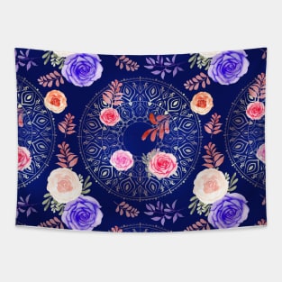 Spring Mandalas and Roses China Blue Tapestry