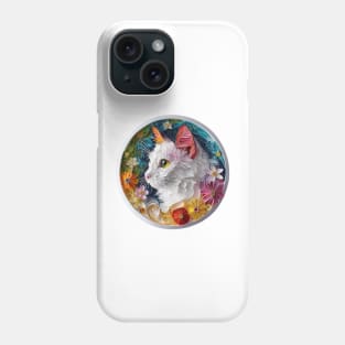 Purr-fectly Quilled: Elegant White Cat Portrait in Kirigami Phone Case