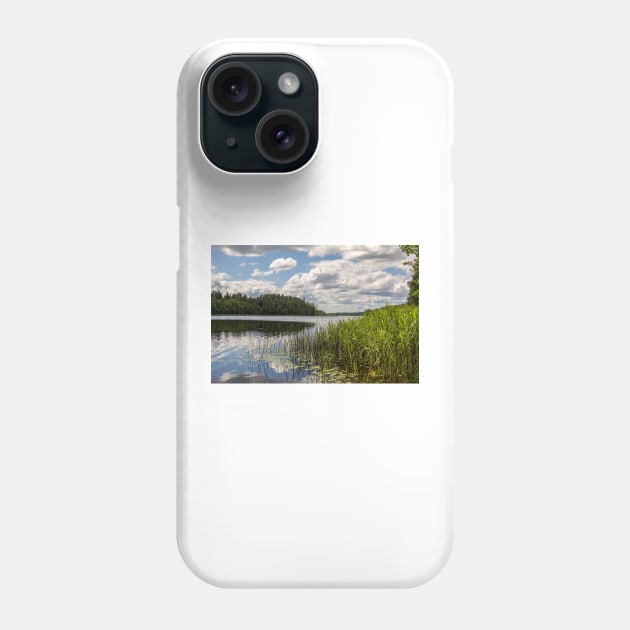 Lake summer view with clouds and trees Phone Case by lena-maximova