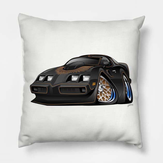 Classic American Black Muscle Car Cartoon Pillow by hobrath