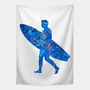 Surfer man blue art Tapestry