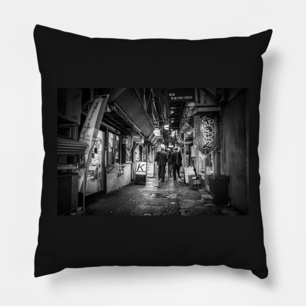 Black and White Tokyo bar alley monochrome Pillow by TokyoLuv