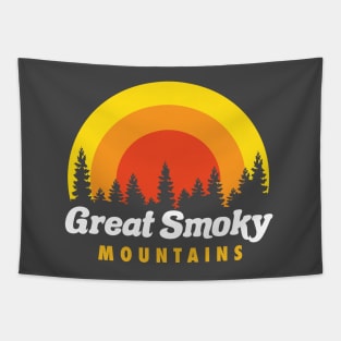 Great Smoky Mountains Retro Trees Sunset Tapestry