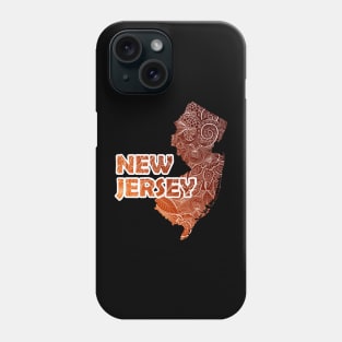 Colorful mandala art map of New Jersey with text in brown and orange Phone Case