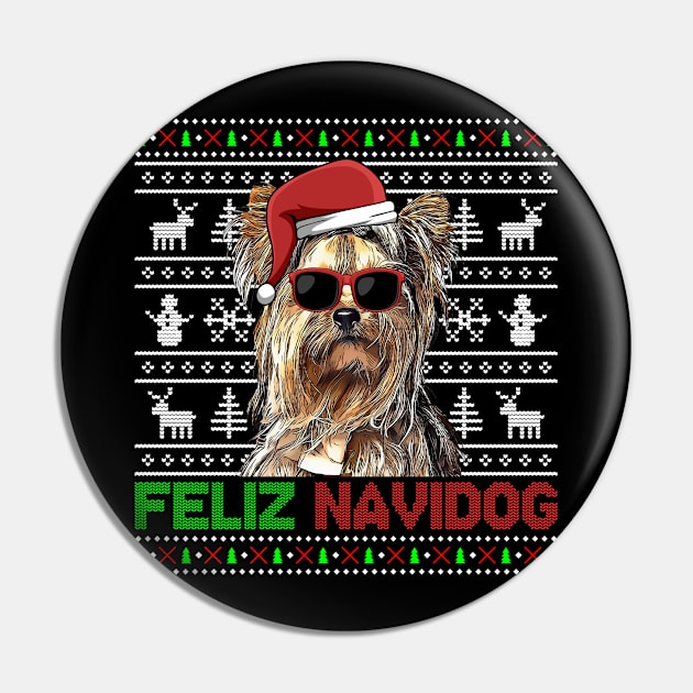 Yorkshire Terrier Dog Feliz Navidog Funny Christmas Pin by TheBeardComic