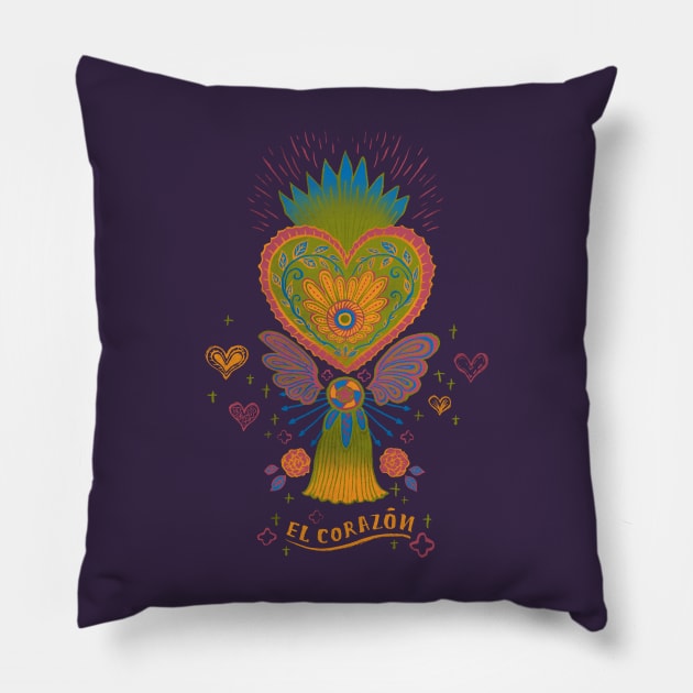 Mexican Heart Tassel (Corazon) - Purple Pillow by akaneyabushita