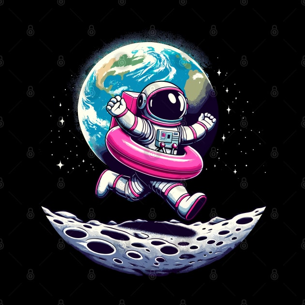 Pool Party Astronaut Pink Float Funny Space by KsuAnn