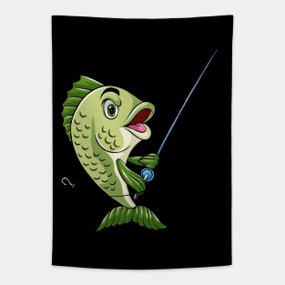 Fish Holding Fishing Rod Pole Fisherman 2 Tapestry