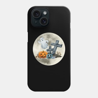 Full Moon Cat Ghost and Pumpkins Phone Case