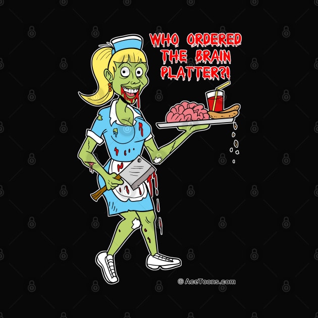 Zombie Waitress With Brain Platter by AceToons